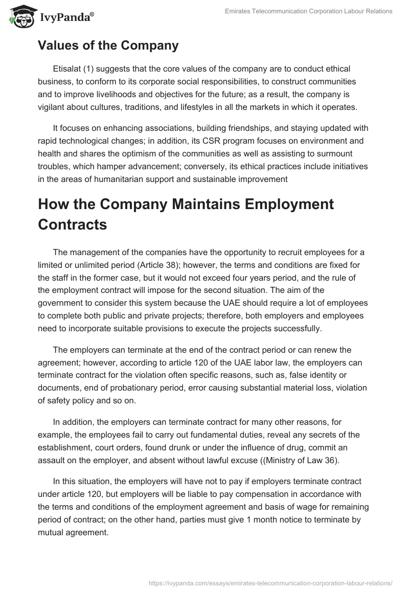 Emirates Telecommunication Corporation Labour Relations. Page 5