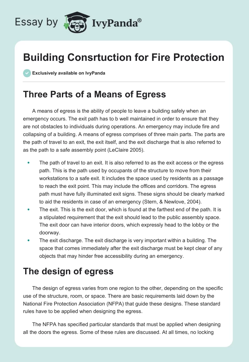 Building Consrtuction for Fire Protection. Page 1