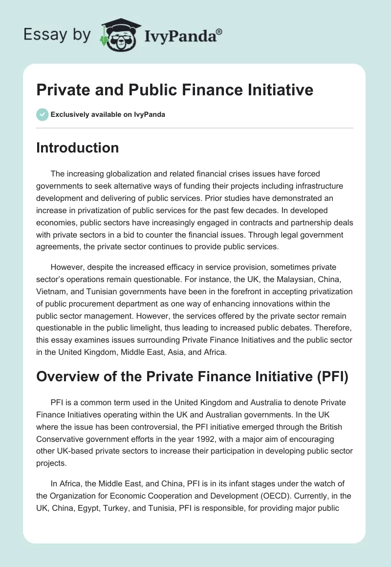 Private and Public Finance Initiative. Page 1