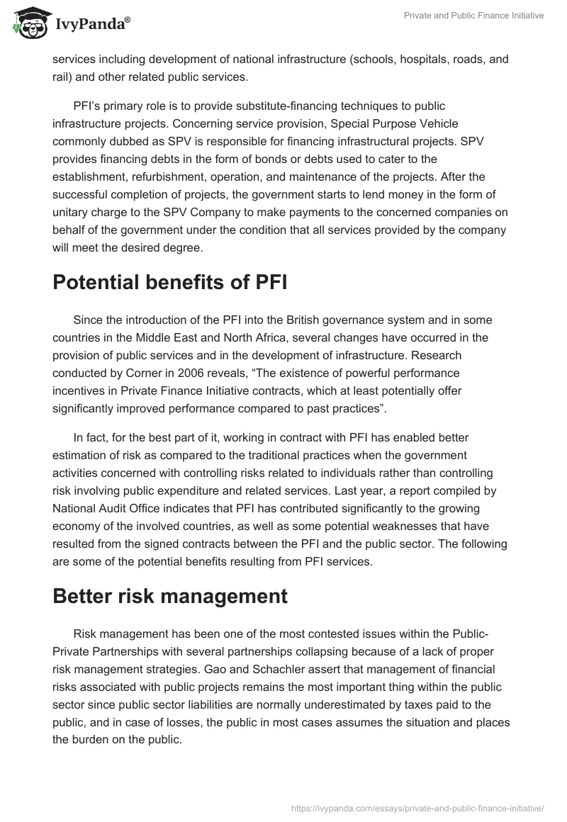 Private and Public Finance Initiative. Page 2