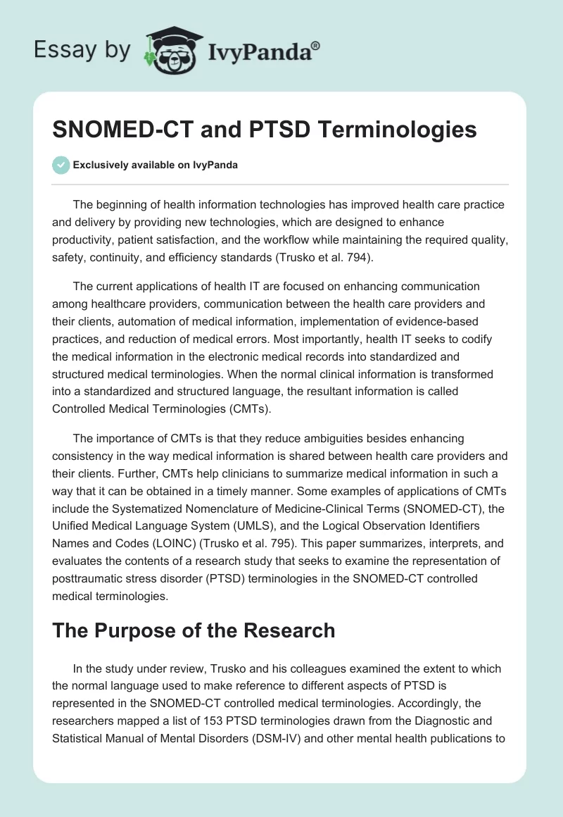 SNOMED-CT and PTSD Terminologies. Page 1