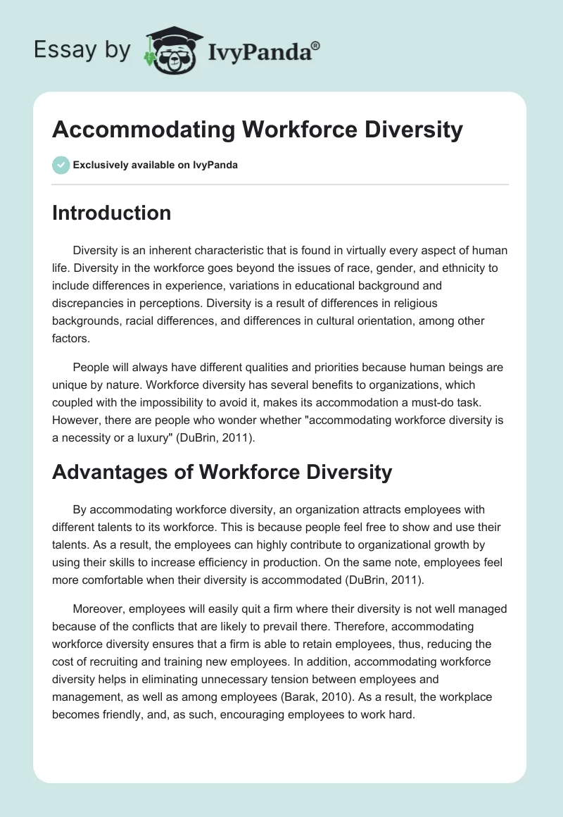 Accommodating Workforce Diversity. Page 1