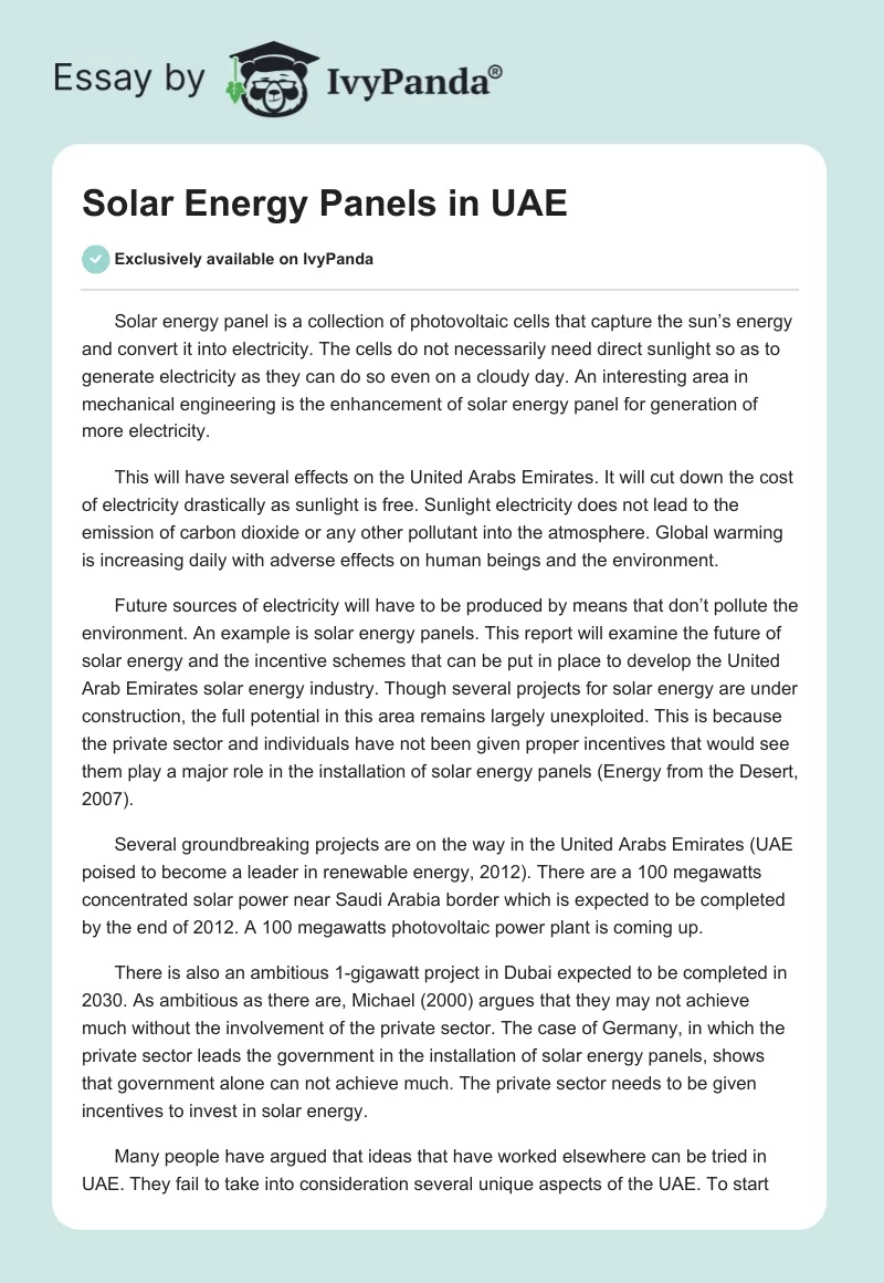 Solar Energy Panels in UAE. Page 1