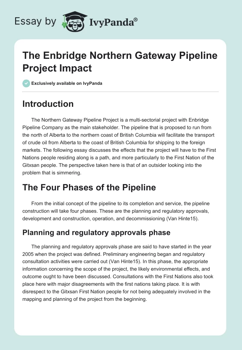 The Enbridge Northern Gateway Pipeline Project Impact. Page 1