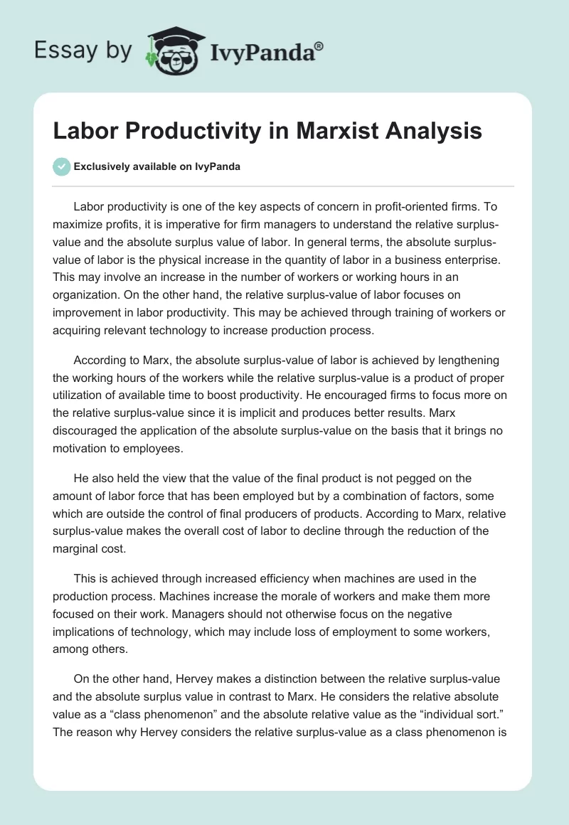 Labor Productivity in Marxist Analysis. Page 1