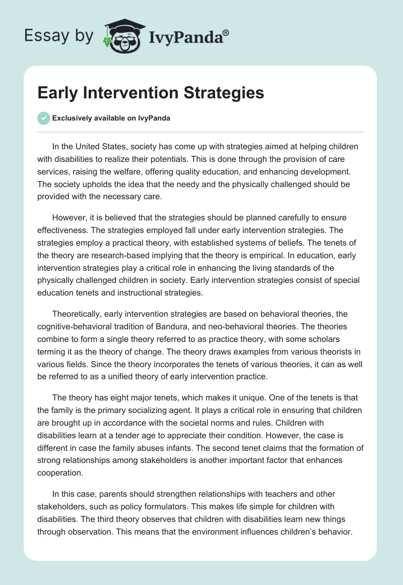 Early Intervention Strategies. Page 1