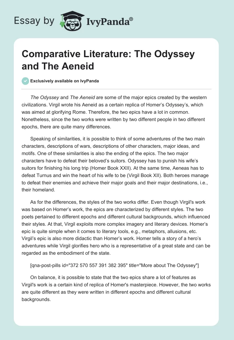 Comparative Literature: "The Odyssey" and "The Aeneid". Page 1
