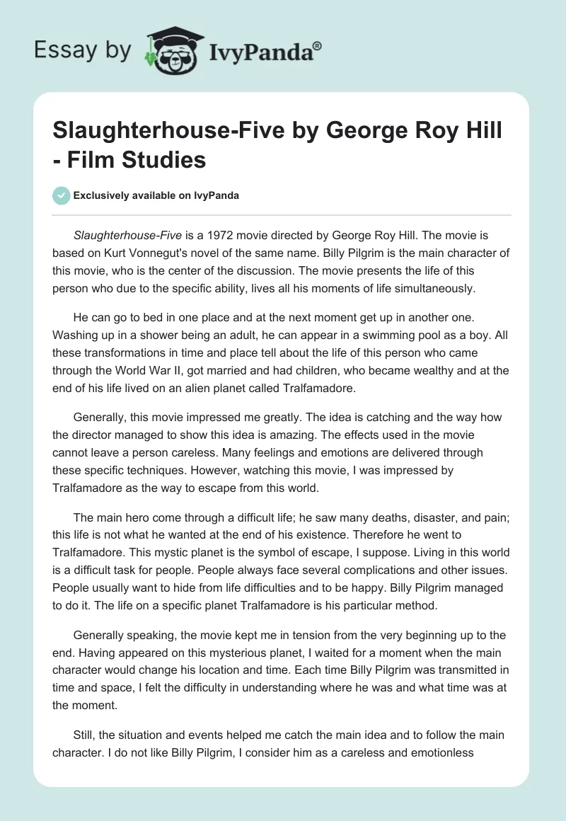 "Slaughterhouse-Five" by George Roy Hill - Film Studies. Page 1