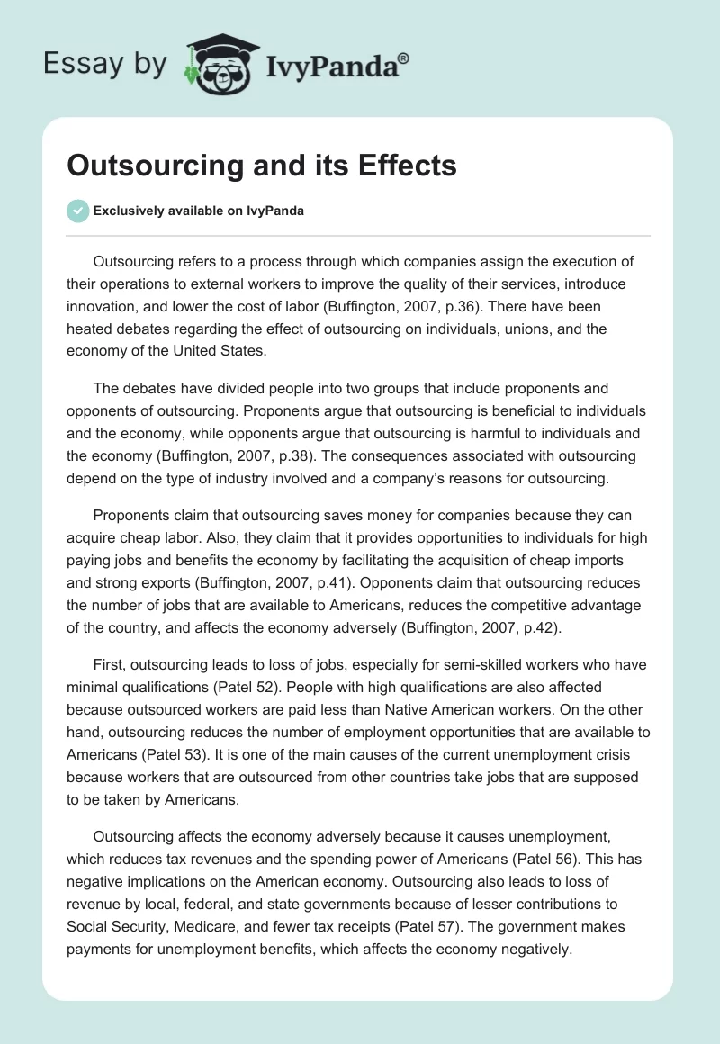Outsourcing and Its Effects. Page 1
