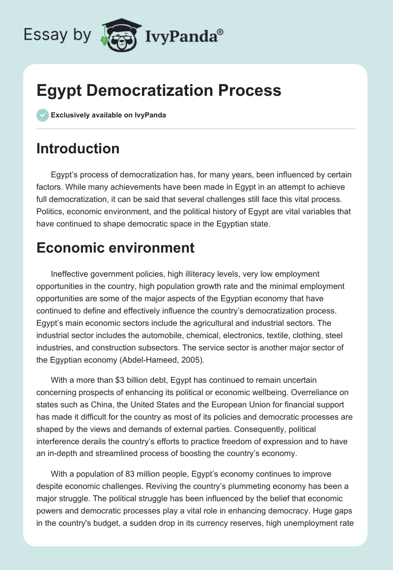 Egypt Democratization Process. Page 1