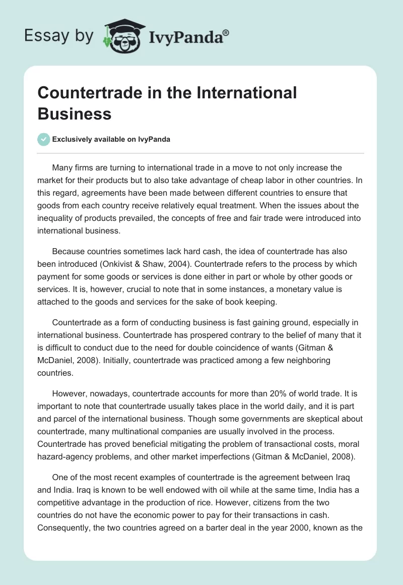 Countertrade in the International Business. Page 1