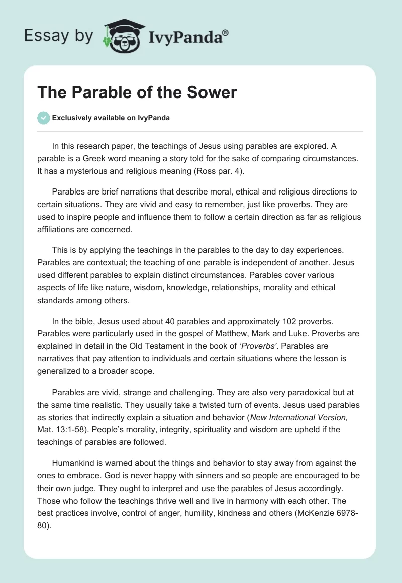 The Parable of the Sower. Page 1