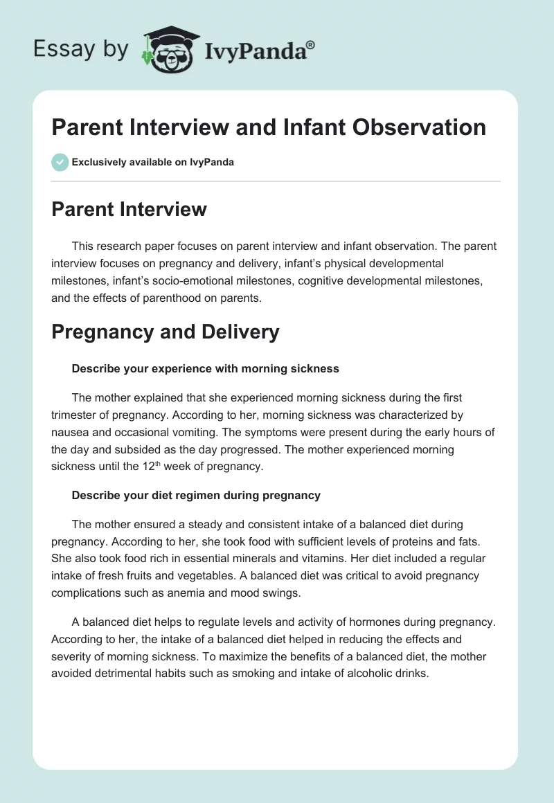 Parent Interview and Infant Observation. Page 1
