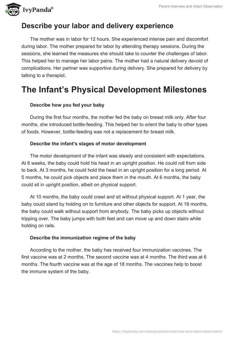 Parent Interview and Infant Observation. Page 2
