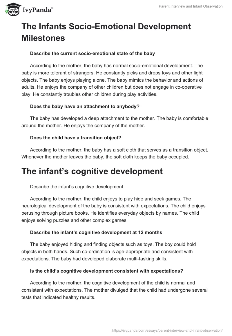 Parent Interview and Infant Observation. Page 3