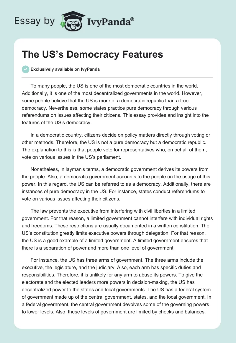 The US’s Democracy Features. Page 1