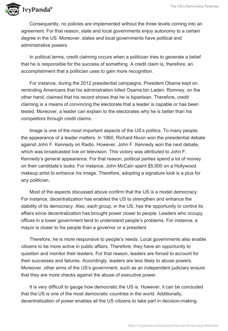 The US’s Democracy Features. Page 2