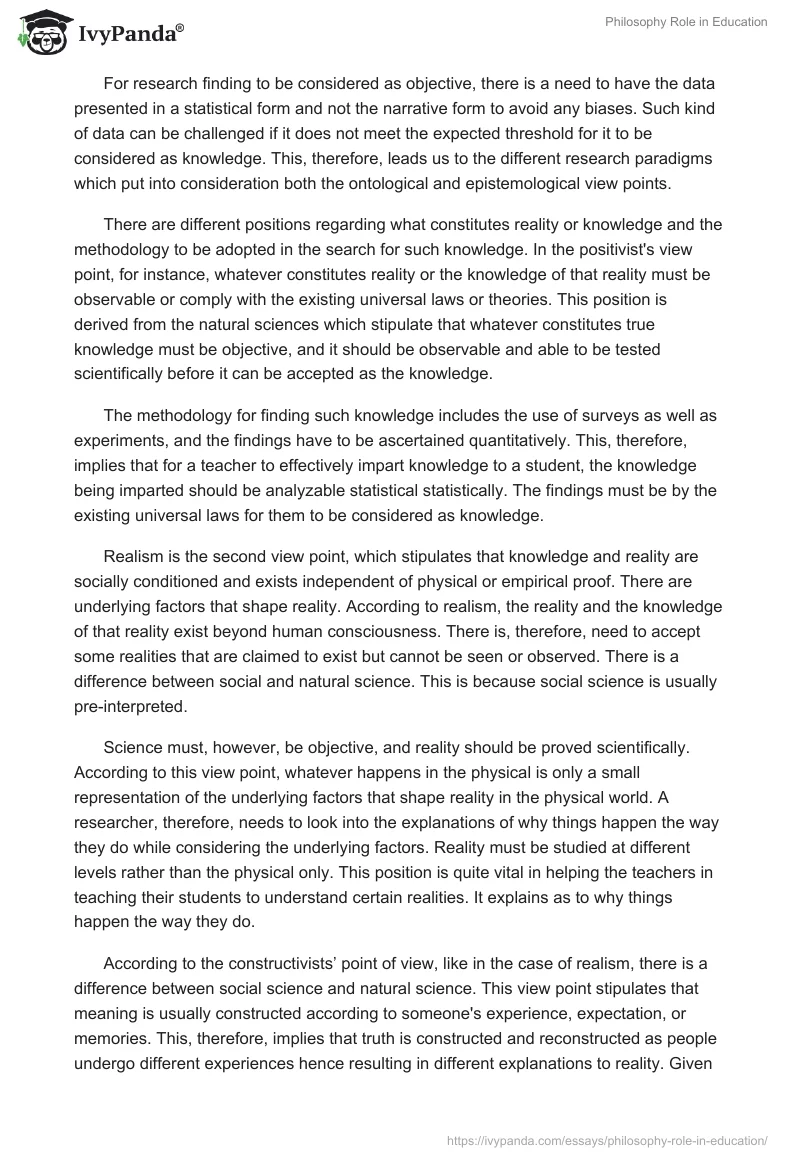 Philosophy Role in Education. Page 2
