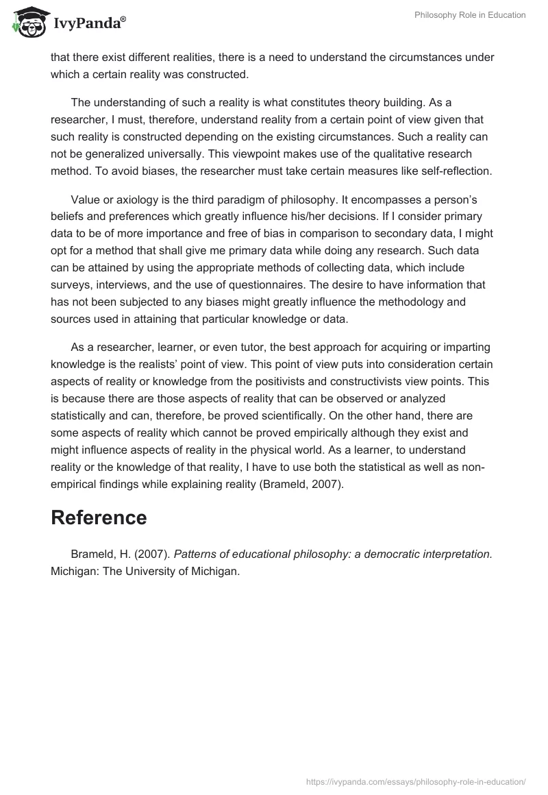 Philosophy Role in Education. Page 3