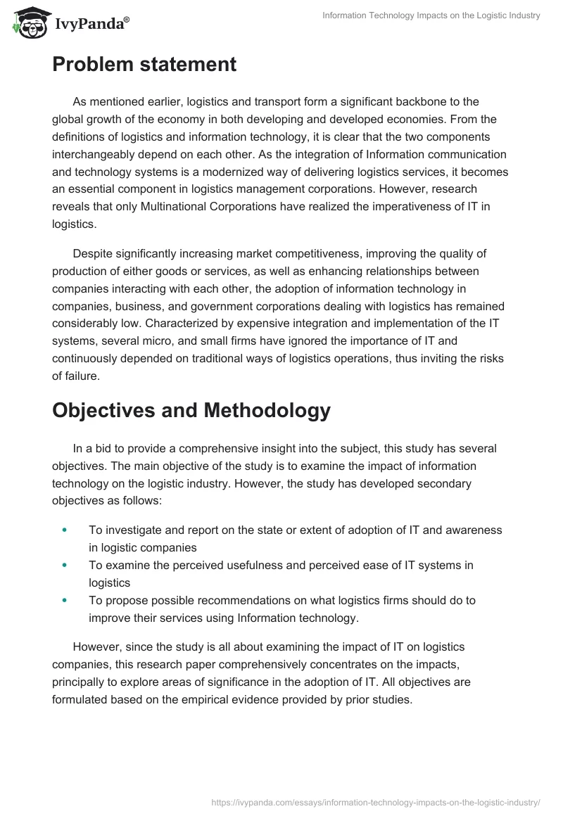 Information Technology Impacts on the Logistic Industry. Page 4