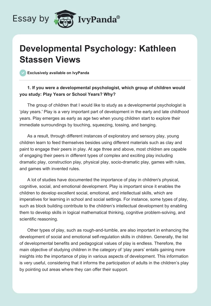Developmental Psychology: Kathleen Stassen Views. Page 1