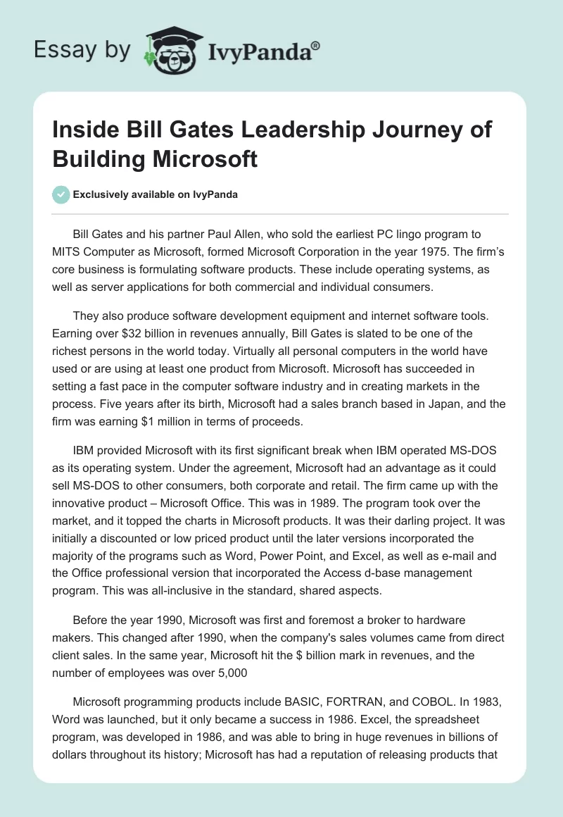 Inside Bill Gates Leadership Journey of Building Microsoft. Page 1