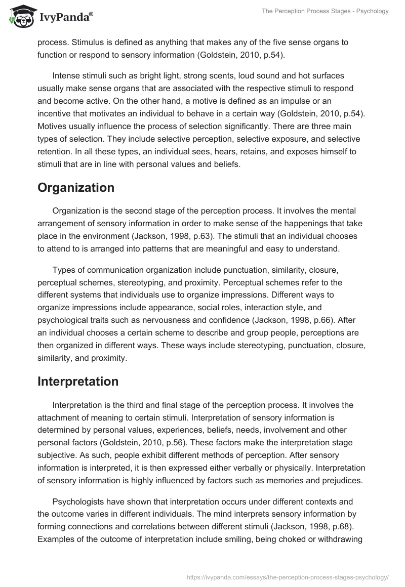 The Perception Process Stages - Psychology. Page 2