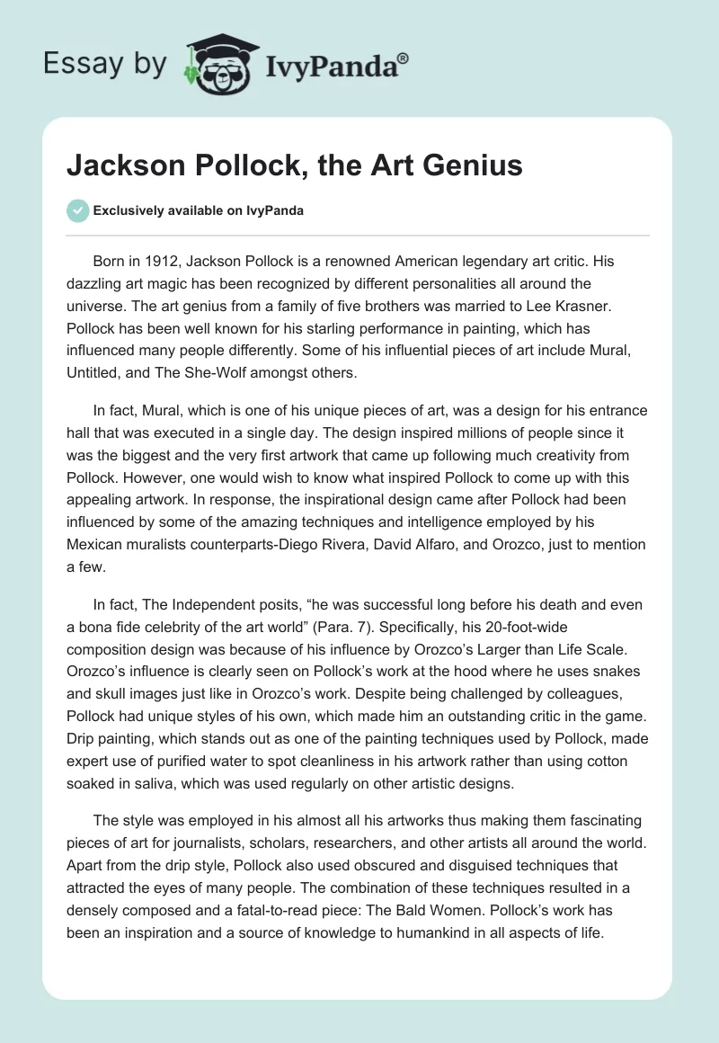 Jackson Pollock, the Art Genius. Page 1