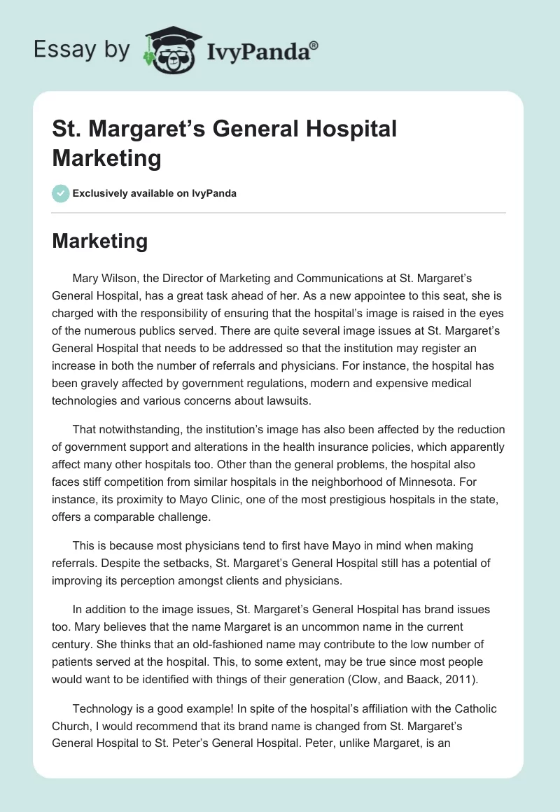 St. Margaret’s General Hospital Marketing. Page 1