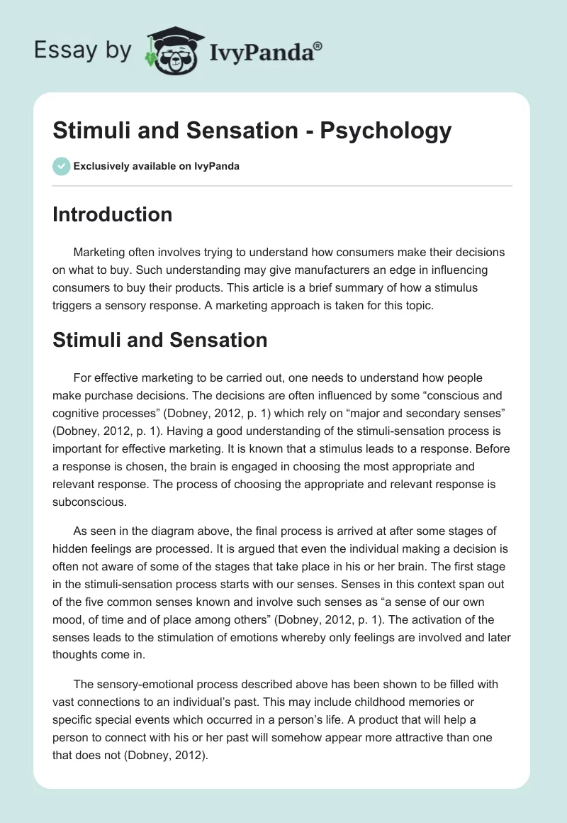 Stimuli and Sensation - Psychology. Page 1