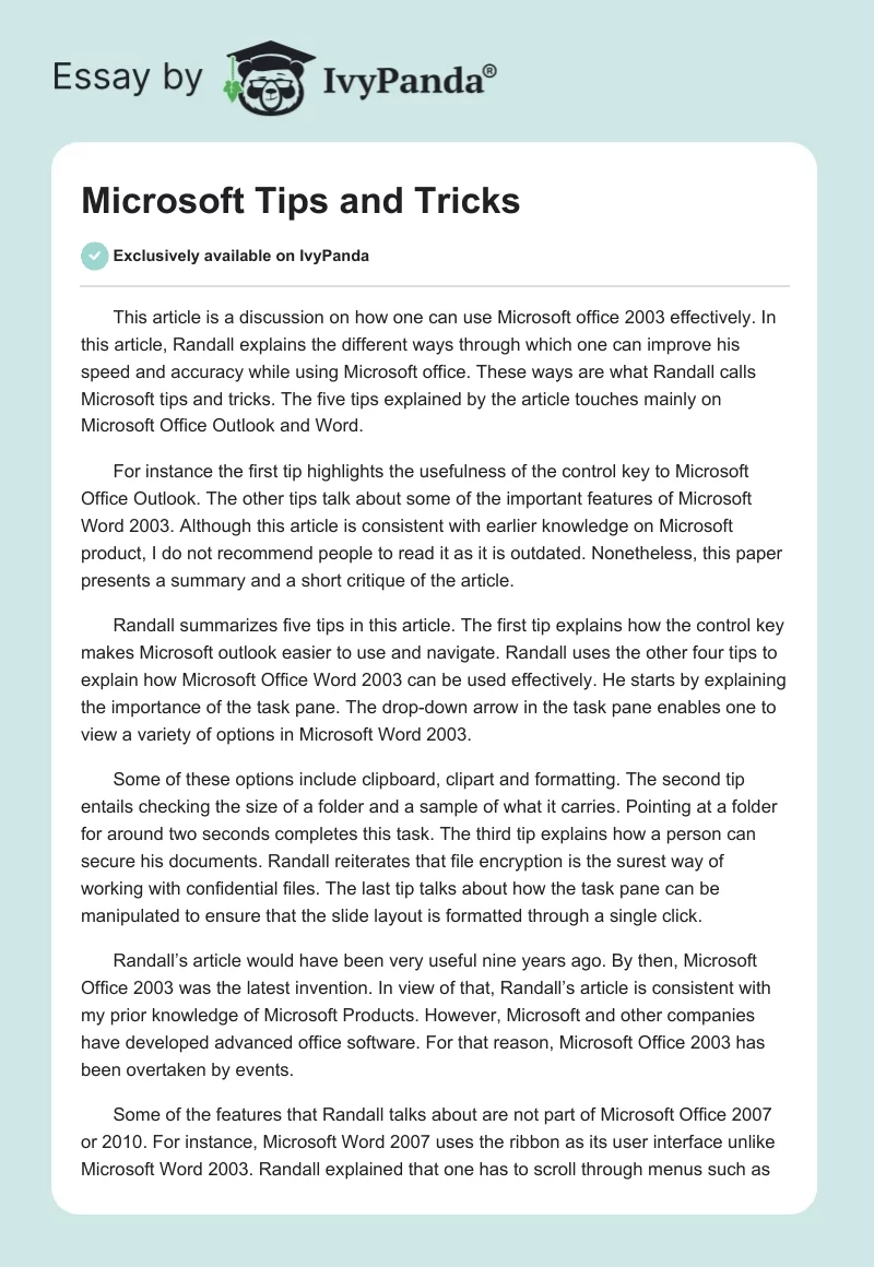 Microsoft Tips and Tricks. Page 1