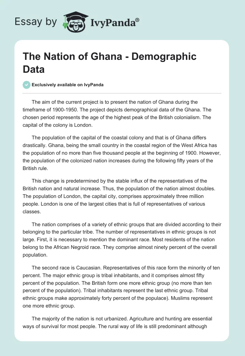 The Nation of Ghana - Demographic Data. Page 1