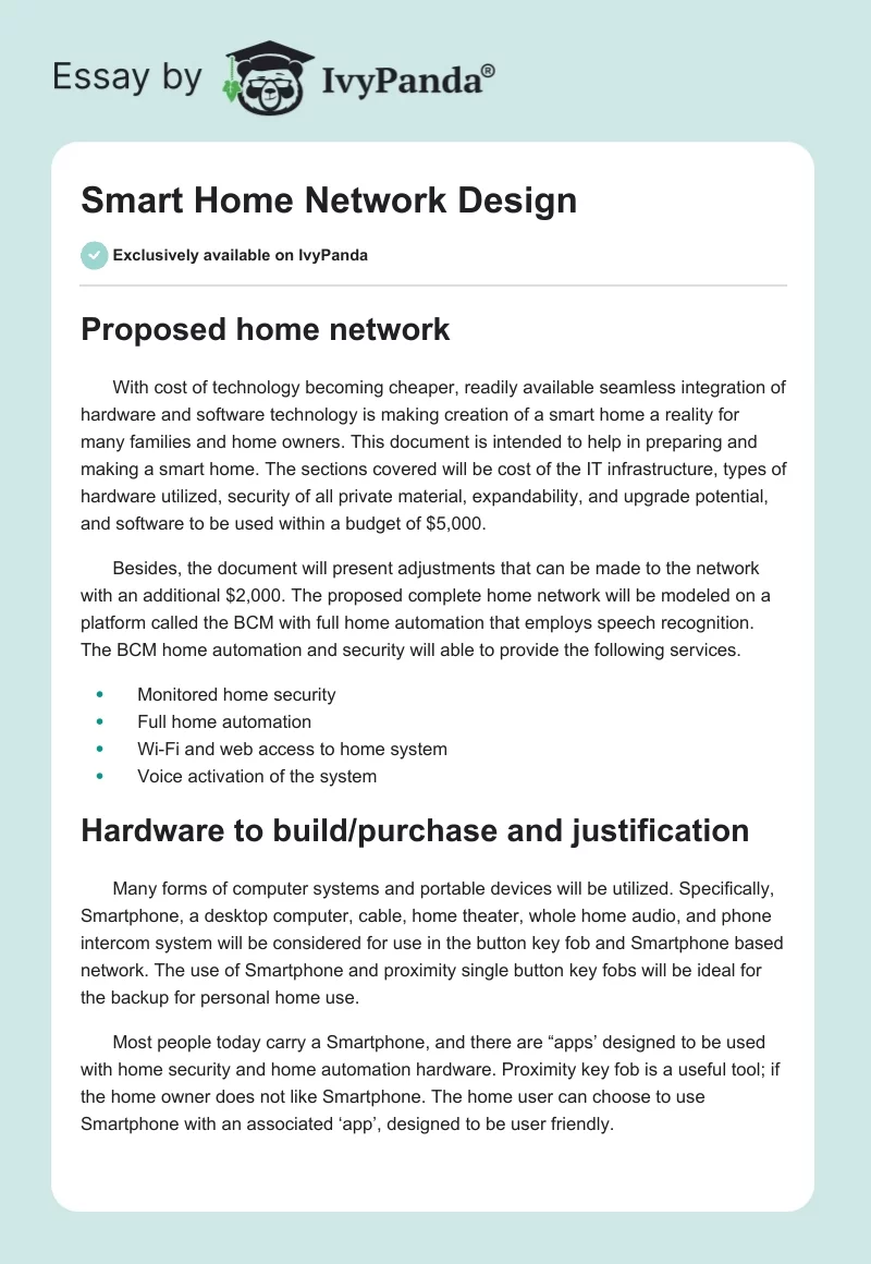 Smart Home Network Design. Page 1