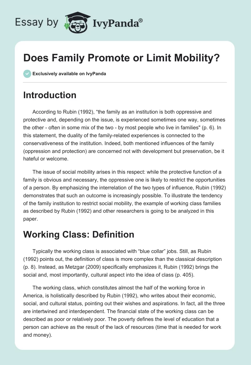 Does Family Promote or Limit Mobility?. Page 1