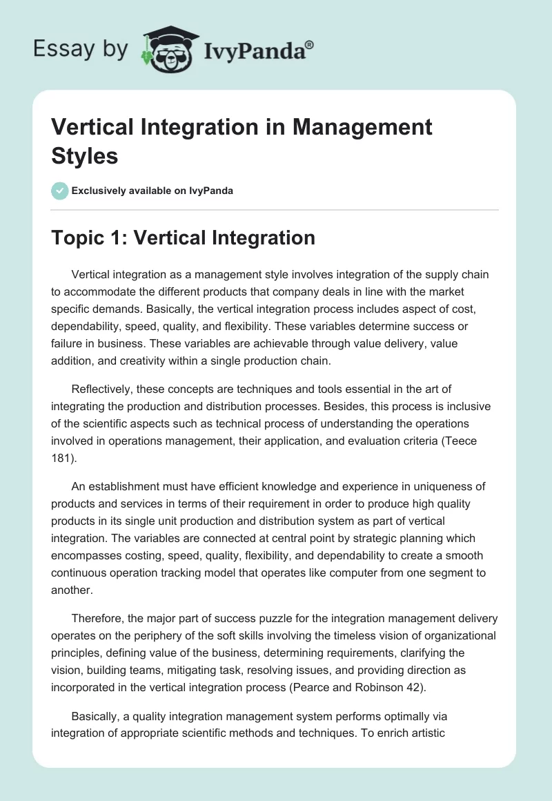 Vertical Integration in Management Styles. Page 1