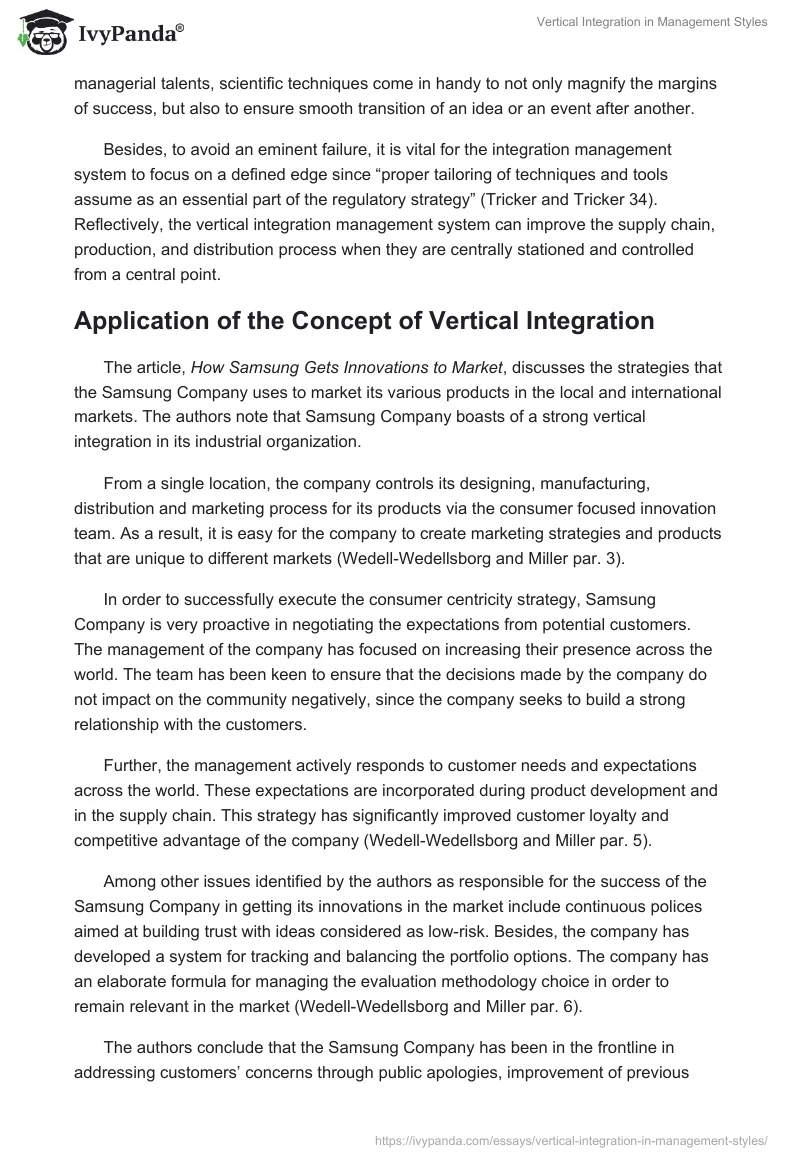 Vertical Integration in Management Styles. Page 2