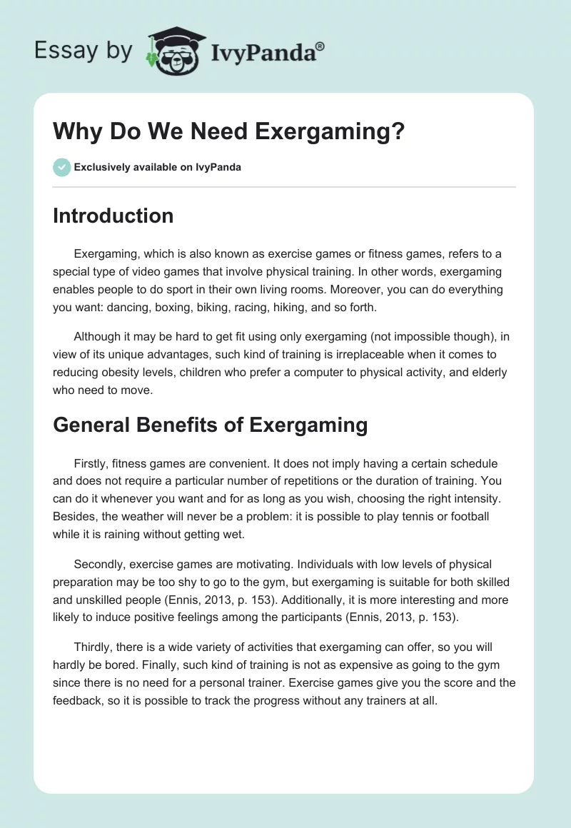 Why Do We Need Exergaming?. Page 1