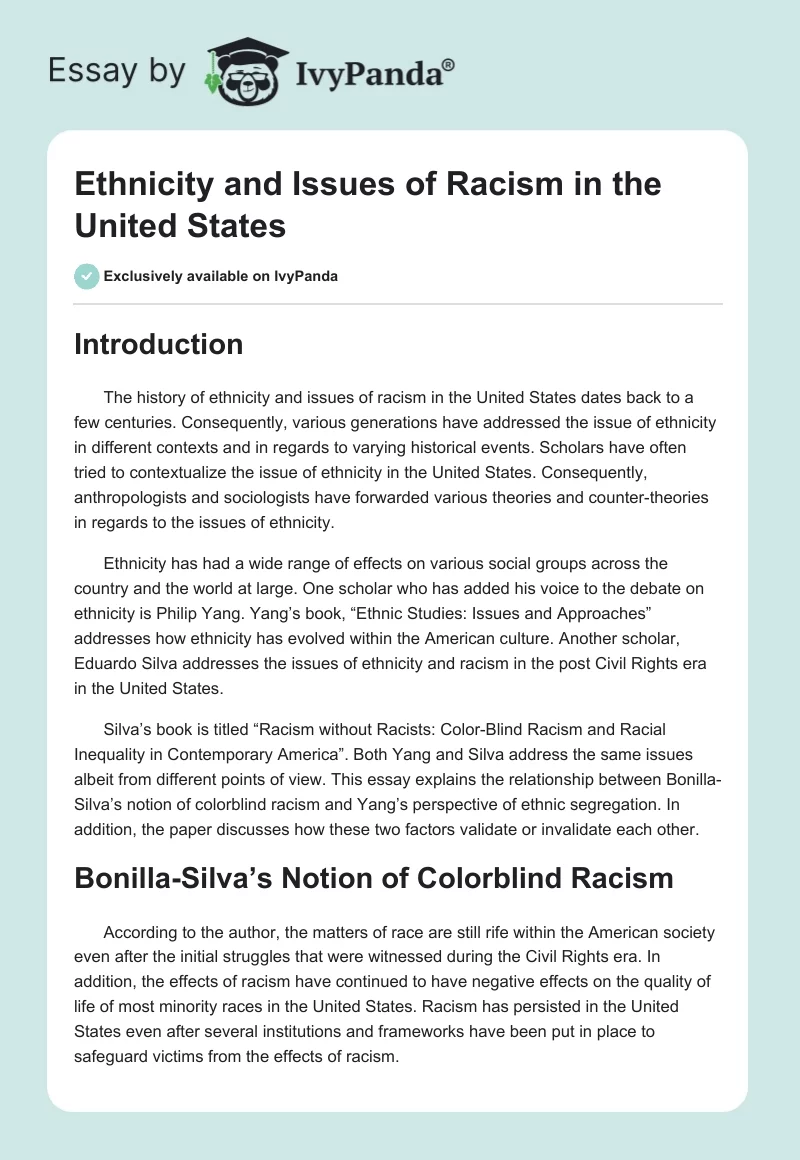 Ethnicity and Issues of Racism in the United States. Page 1