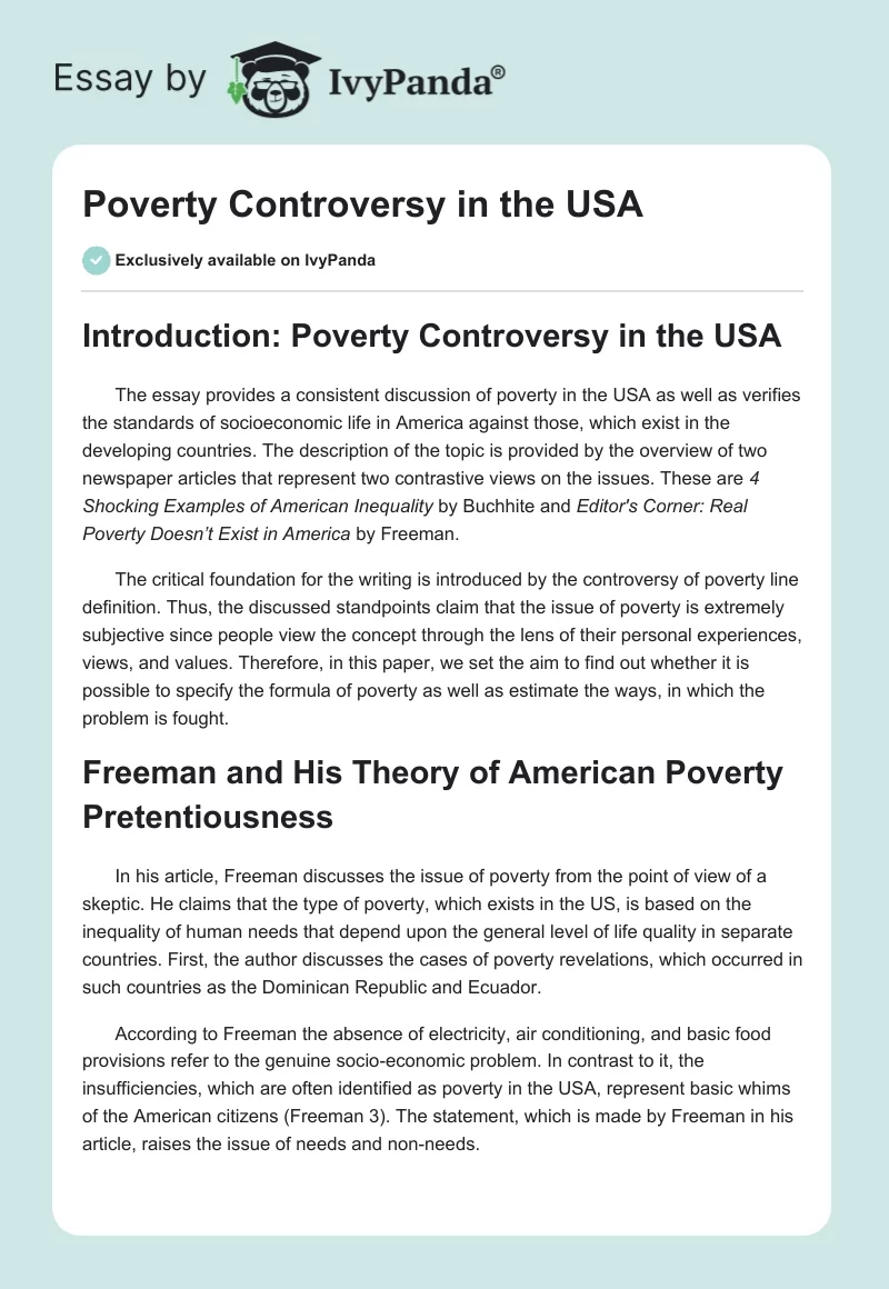 Poverty Controversy in the USA. Page 1