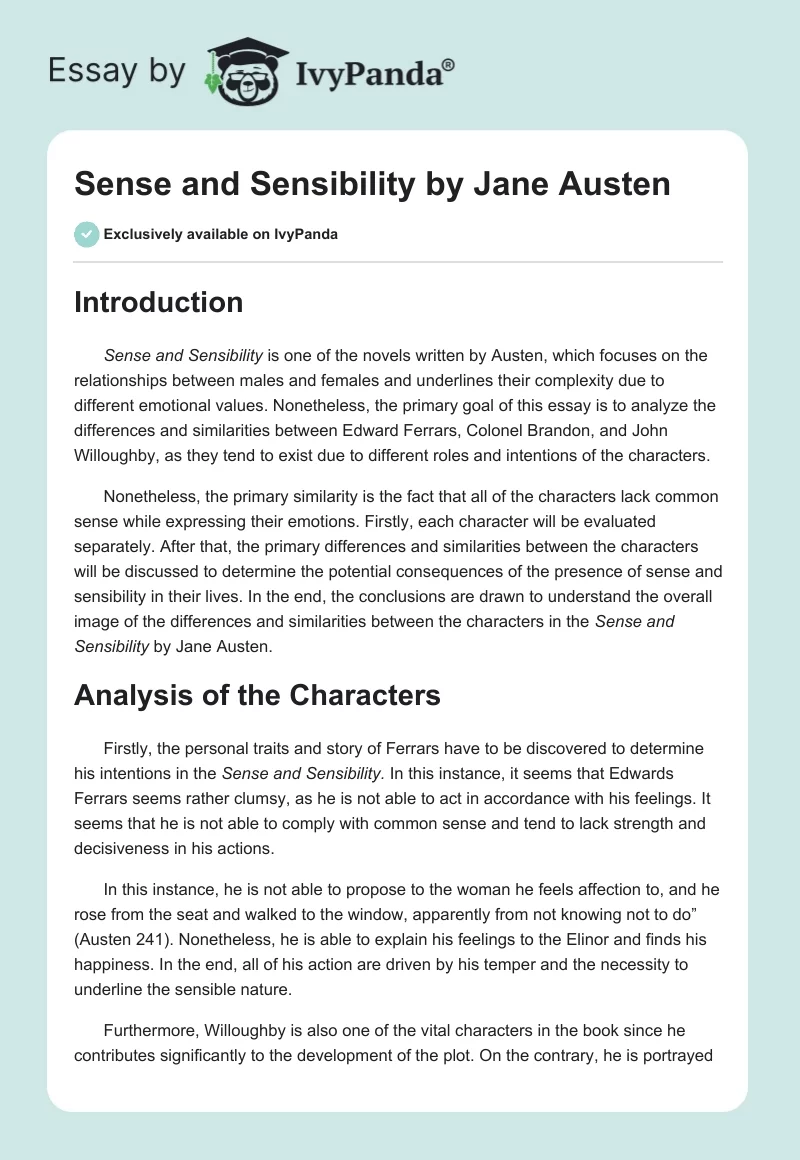 "Sense and Sensibility" by Jane Austen. Page 1