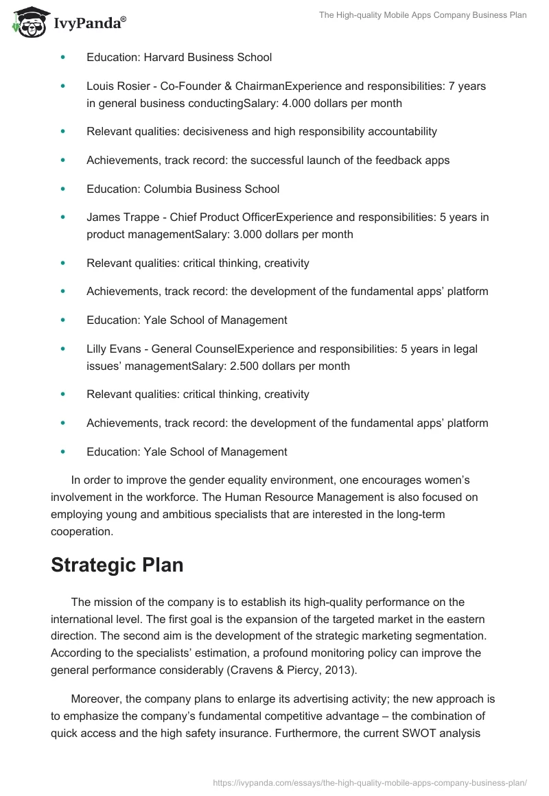 The High-quality Mobile Apps Company Business Plan. Page 3