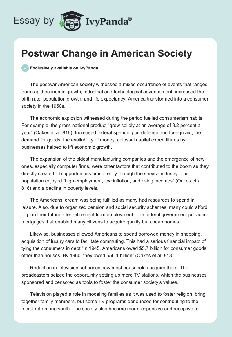 Postwar Change in American Society. Page 1