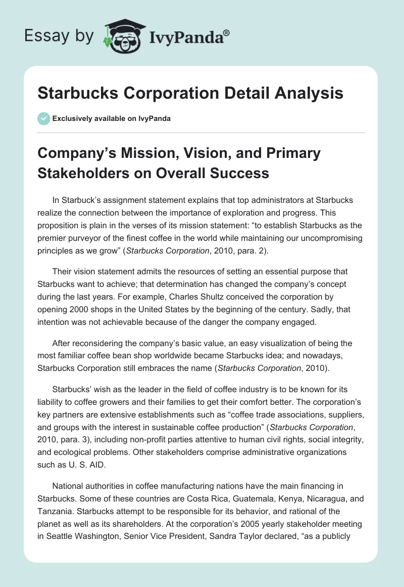 Starbucks Corporation Detail Analysis. Page 1