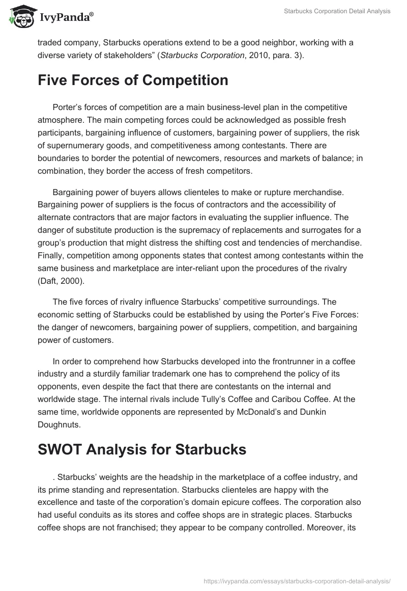 Starbucks Corporation Detail Analysis. Page 2