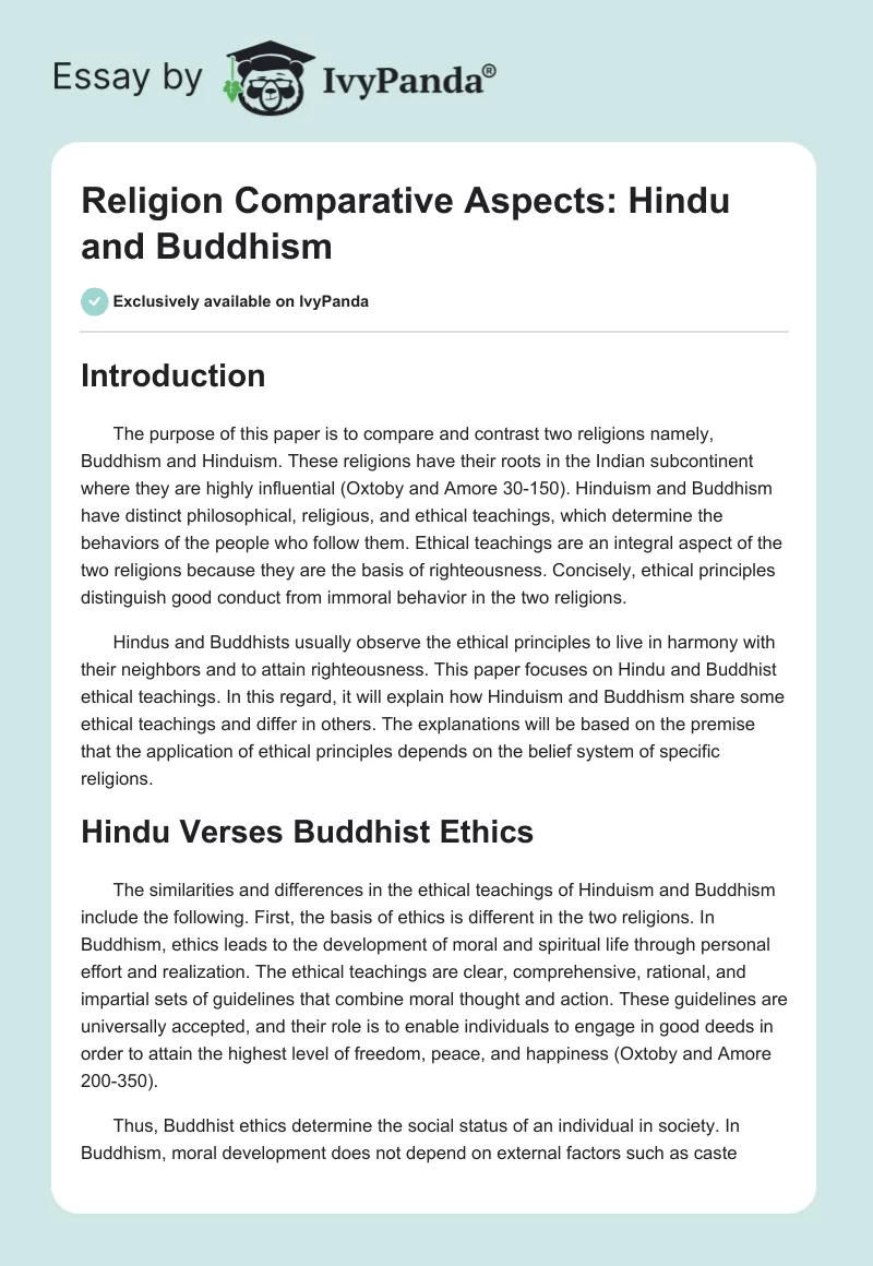 Religion Comparative Aspects: Hindu and Buddhism. Page 1