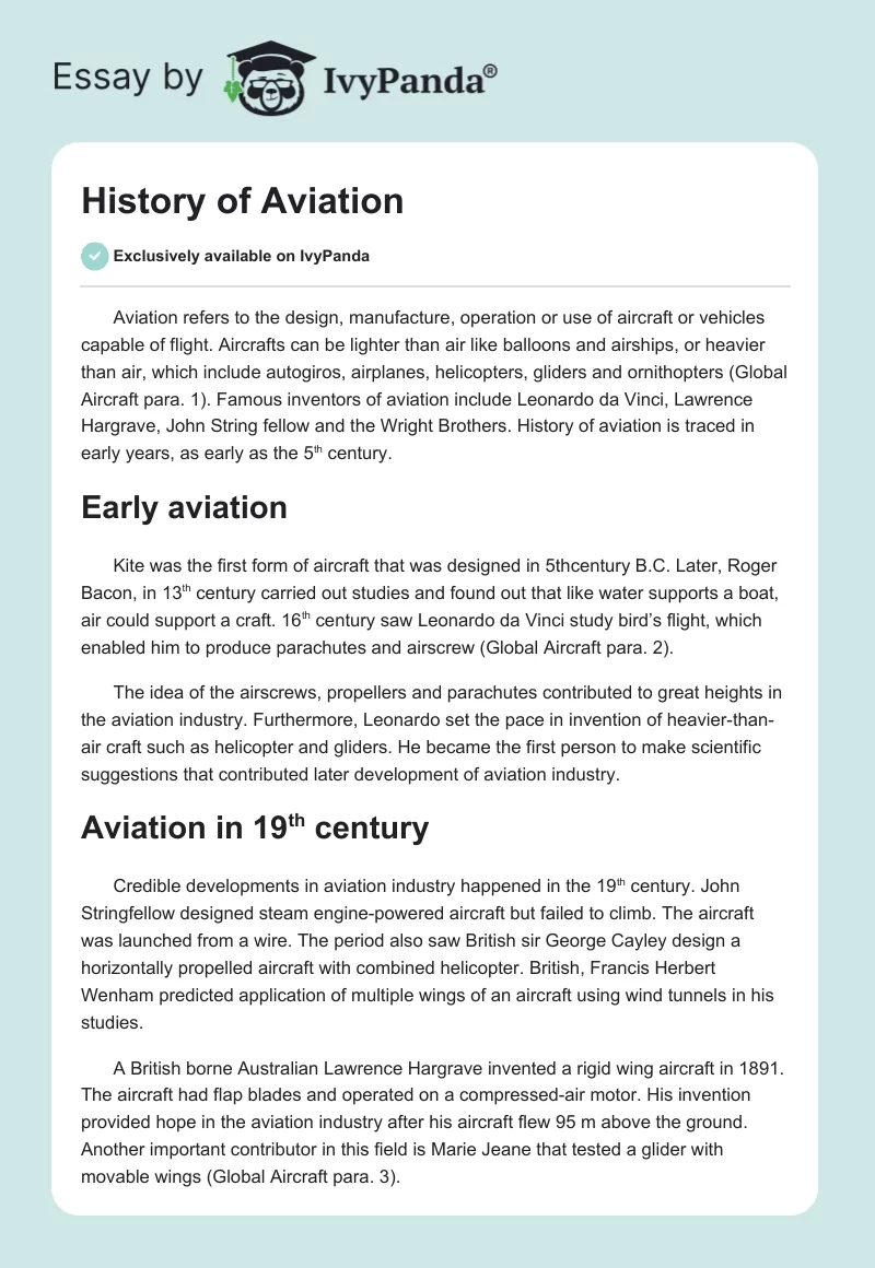 History of Aviation. Page 1