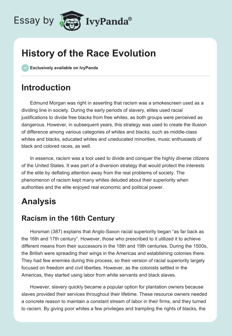 History of the Race Evolution. Page 1