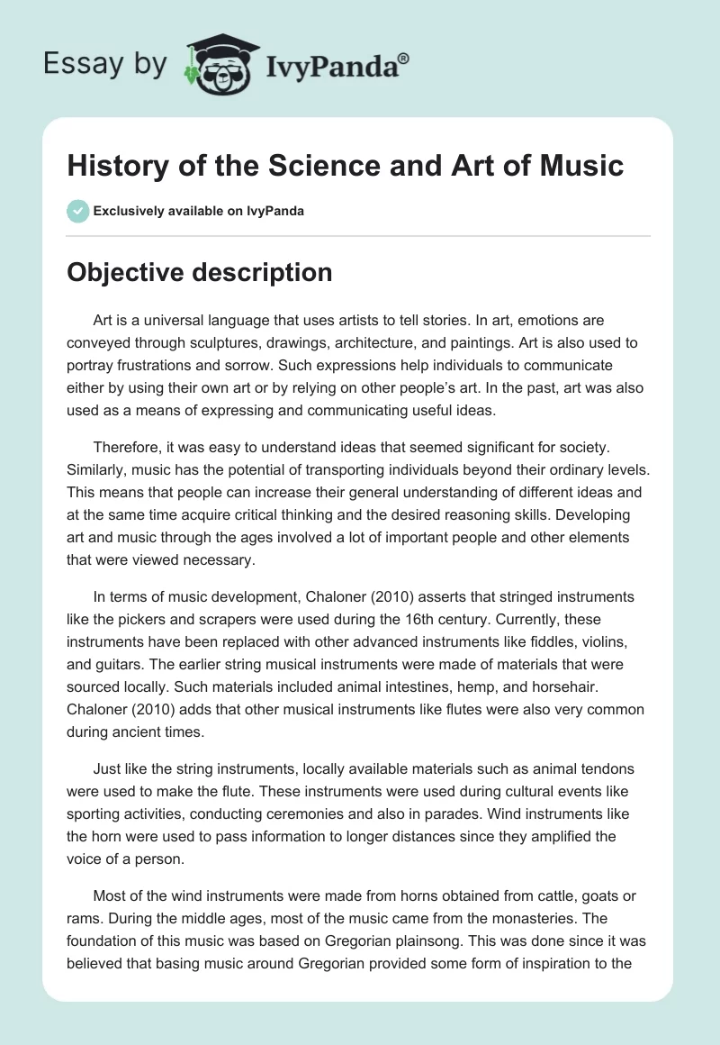 History of the Science and Art of Music. Page 1