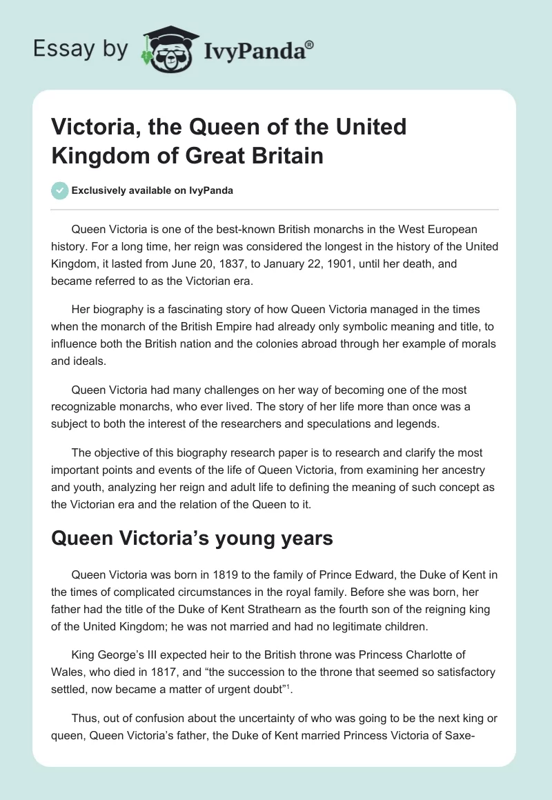 Victoria, the Queen of the United Kingdom of Great Britain. Page 1