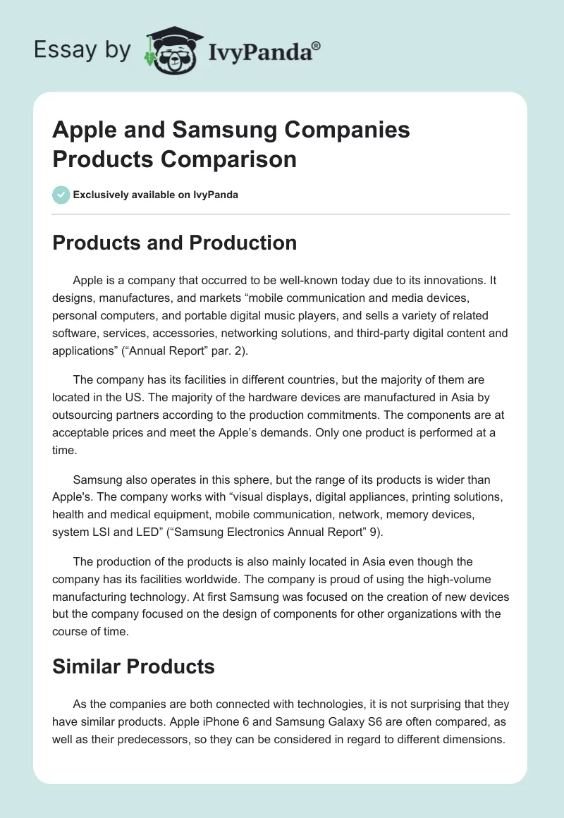 Apple and Samsung Companies Products Comparison. Page 1